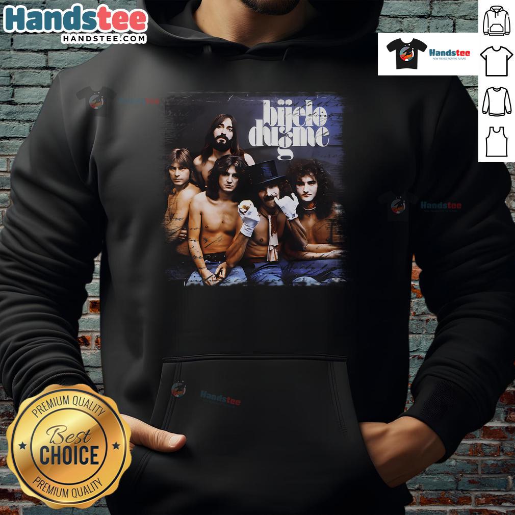 Official Bijelo Dugme hoodie featuring LP cover art, celebrating music from Bosnia, Croatia, Serbia, and Ex-Yugoslavia.