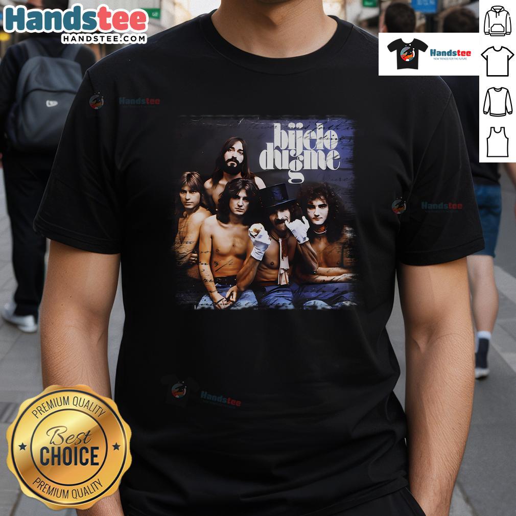 Alt Text: Official Bijelo Dugme music T-shirt featuring Ex Yu LP cover, celebrating iconic bands from Bosna, Hrvatska, and Srbija.
