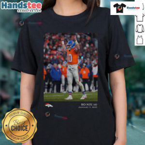 Official Bo Nix Denver Broncos NFL Flash Features Week 18 Ladies Tee showcasing team pride and stylish design.