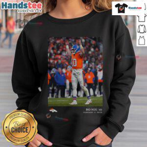 Official Bo Nix Denver Broncos NFL sweatshirt featuring Week 18 design, perfect for fans and game day attire.