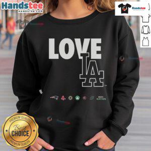 Official Boston Sports Teams Love Los Angeles 2025 Sweatshirt featuring vibrant team logos and a stylish design.