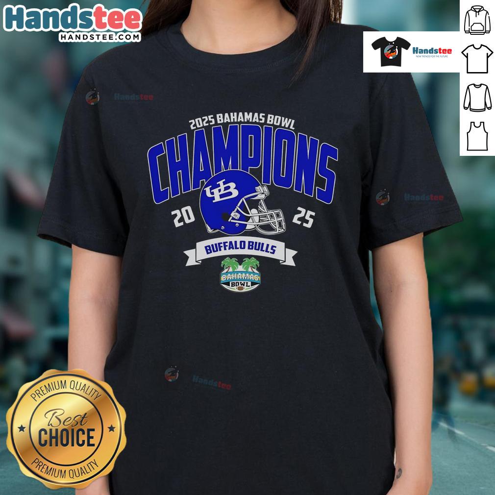 Official Buffalo Bulls Football Champions 2025 Bahamas Bowl NCAA College Football ladies tee showcasing team pride.