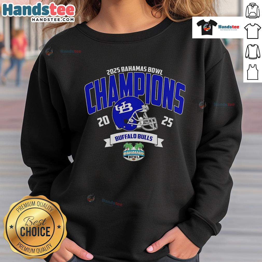 Official Buffalo Bulls Football Champions 2025 Bahamas Bowl NCAA College Football sweatshirt showcasing team pride.