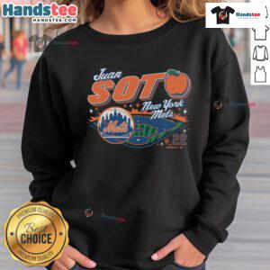 Official Juan Soto New York Mets sweatshirt featuring bold team colors and logo, perfect for fans and casual wear.