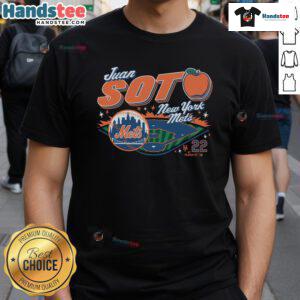 Official Juan Soto New York Mets T-Shirt featuring vibrant team colors and player graphics, perfect for fans.