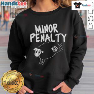 Vintage painting on sweatshirt featuring 'Official Minor Penalty Salad Days' design, perfect for casual wear.