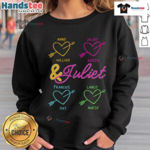 Pretty Juliet Graffiti Love sweatshirt featuring vibrant musical theatre heart design for passionate musical fans.