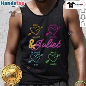 Pretty Juliet graffiti tank top featuring a heart design, perfect for love and musical theatre enthusiasts.