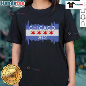 Top 26.2 Mile Marathon Runner in Chicago Flag Running Ladies Tee, showcasing athletic style and Chicago pride.