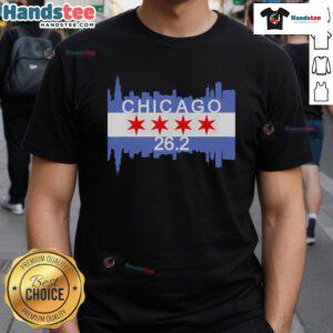 Top 26.2 Mile Marathon Runner Chicago Flag Running T-Shirt featuring vibrant colors and a stylish design for marathon enthusiasts.