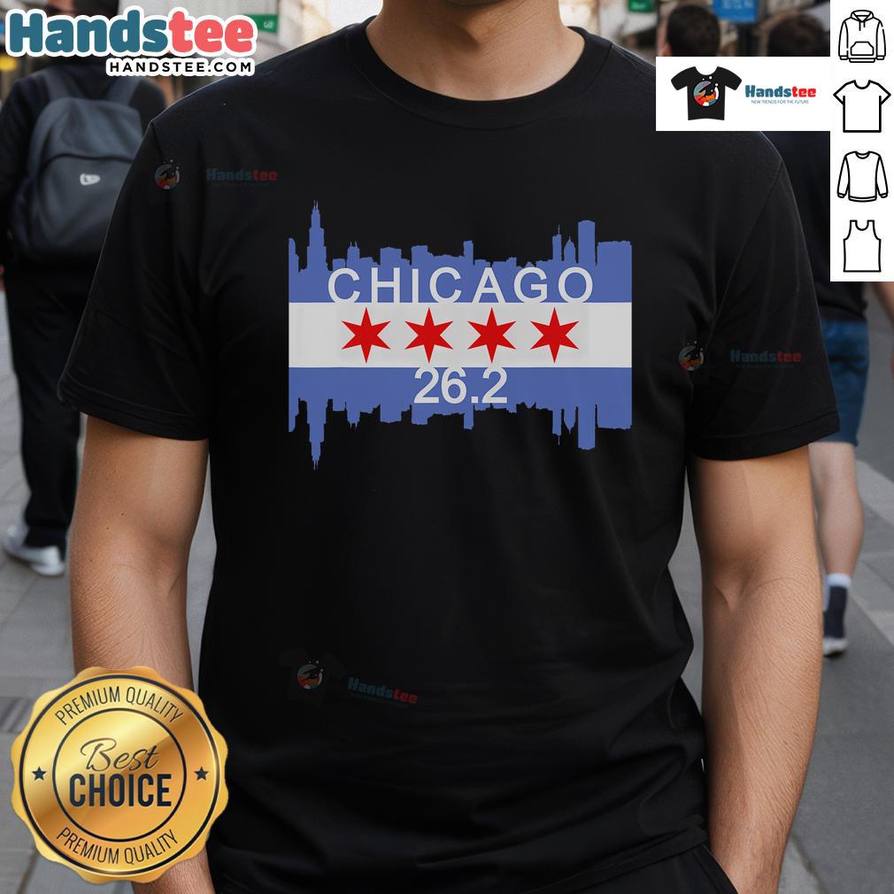 Top 26.2 Mile Marathon Runner Chicago Flag Running T-Shirt featuring vibrant colors and a stylish design for marathon enthusiasts.