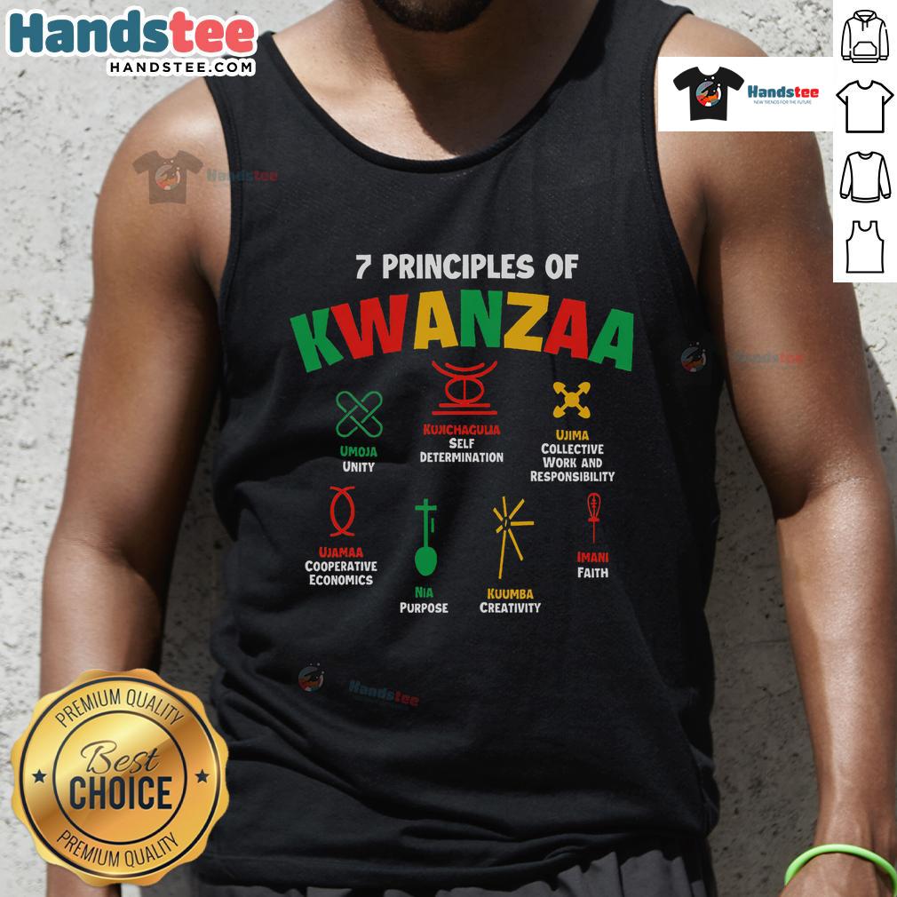 Stylish tank top featuring the Top 7 Principles of Kwanzaa, celebrating African American heritage at a festival.