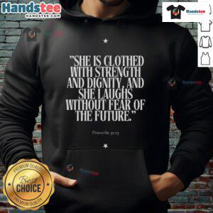Top She Is Clothed With Strength Hoodie in vibrant colors, showcasing a stylish design perfect for empowering fashion.