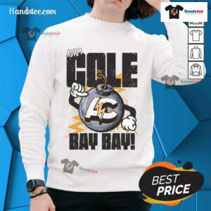 Awesome Adam Cole Bay Bay Bombs Away sweatshirt featuring bold graphics, perfect for wrestling fans and casual wear.