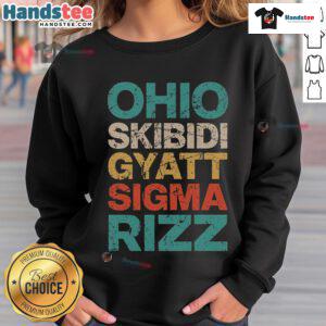 Funny Ohio Skibidi Gyatt Sigma Rizz meme vintage sweatshirt design featuring humorous graphics and bold text.