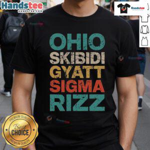 Funny Ohio Skibidi Gyatt Sigma Rizz Meme Vintage T-Shirt design featuring humorous graphics and bold text.