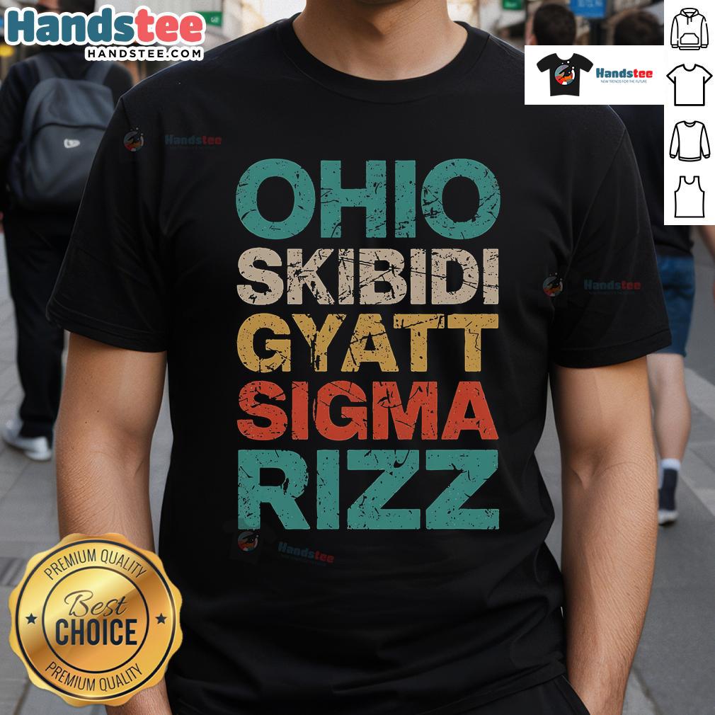 Funny Ohio Skibidi Gyatt Sigma Rizz Meme Vintage T-Shirt design featuring humorous graphics and bold text.