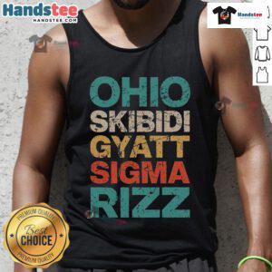 Funny Ohio Skibidi Gyatt Sigma Rizz meme vintage tank top design featuring humorous graphics and bold colors.