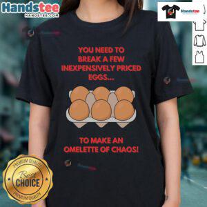 Funny Omelette of Chaos Ladies Tee featuring a playful design with vibrant colors and a humorous omelette illustration.