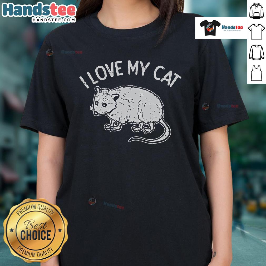 Funny opossum graphic on I Love My Cat Ladies tee, perfect for cat lovers and animal enthusiasts.