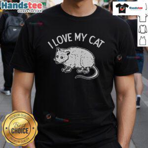 Funny opossum graphic on a 'I Love My Cat' t-shirt, perfect for animal lovers and casual wear enthusiasts.