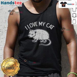 Funny opossum graphic on 'I Love My Cat' tank top, perfect for animal lovers and quirky fashion enthusiasts.