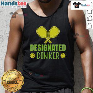 Funny pickleball designated dinker tank top featuring a playful graphic perfect for pickleball enthusiasts.