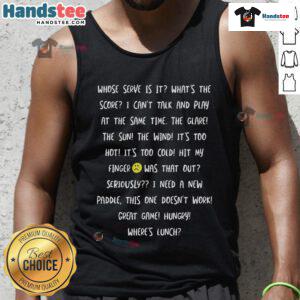 Funny pickleball talk and phrases tank top featuring humorous graphics for pickleball enthusiasts.