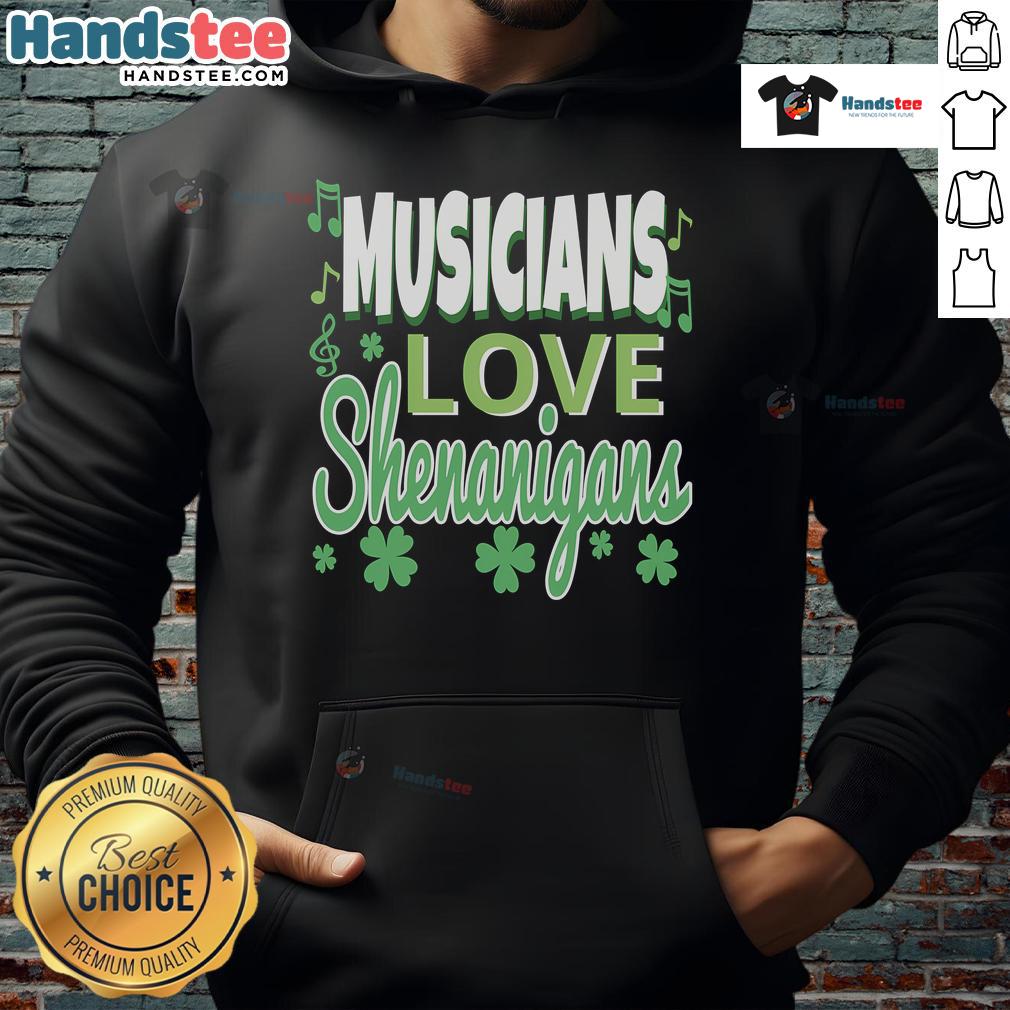 Funny St. Patrick's Day musician wearing a quirky hoodie, celebrating love and shenanigans with a joyful smile.
