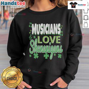 Funny St. Patrick's Day musician in a quirky sweatshirt, celebrating love and shenanigans with festive vibes.