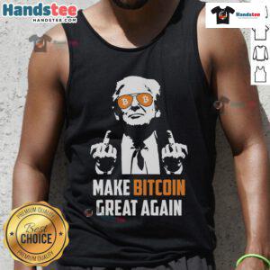 Funny Trump 'Make Bitcoin Great Again' tank top featuring a humorous MAGA design for pro-Trump supporters.