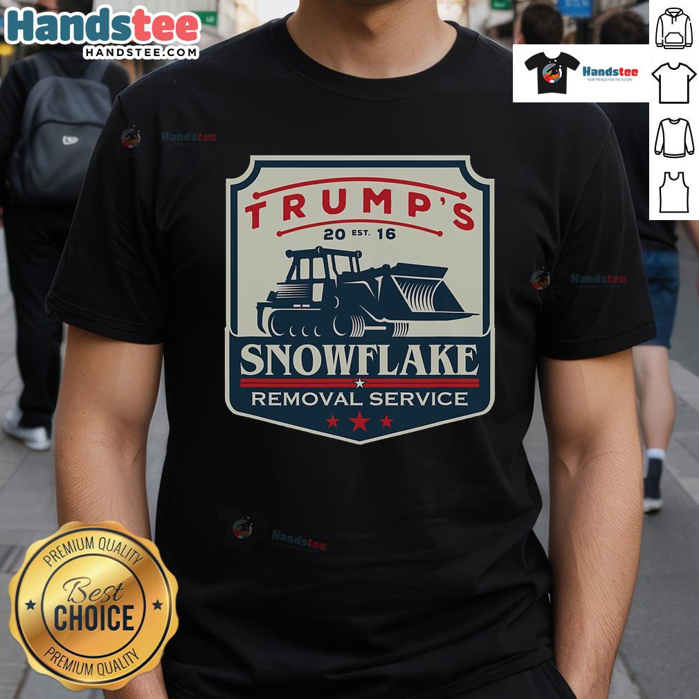 Alt Text: Funny Trumps Snowflake Removal Service T-Shirt for Donald Trump 2024, featuring humorous graphics and text.