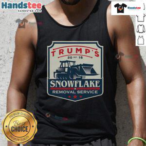 Funny Trump's Snowflake Removal Service tank top featuring Donald Trump for 2024, perfect for humorous political apparel.