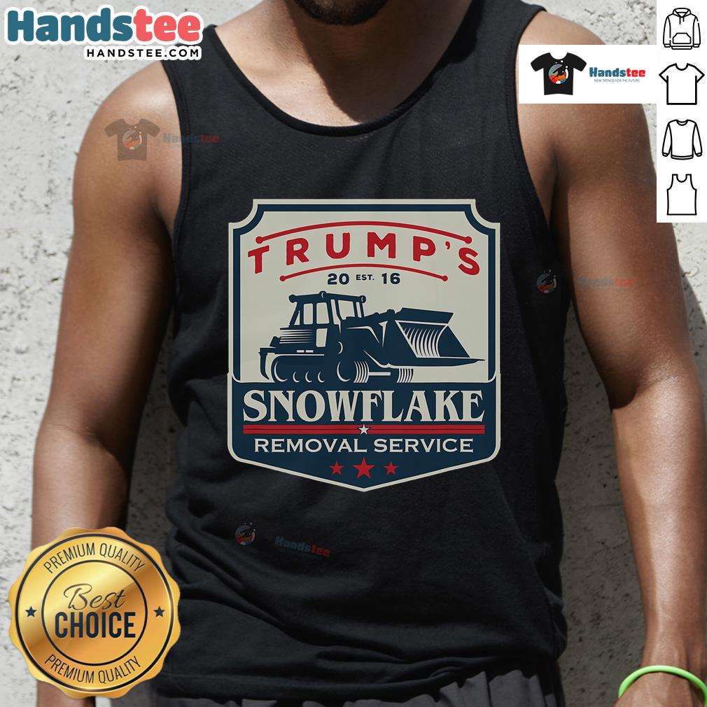 Funny Trump's Snowflake Removal Service tank top featuring Donald Trump for 2024, perfect for humorous political apparel.