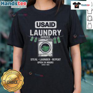 Funny laundry service ladies tee featuring 'Launder & Repeat Since 1961' humor for a playful twist on everyday chores.