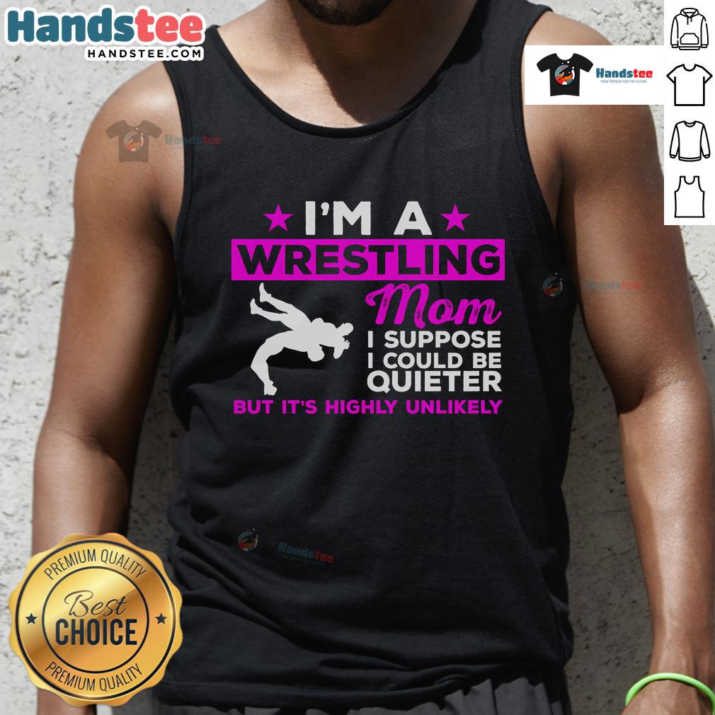 Funny wrestling mom tank top featuring humorous text about cheering louder at matches, perfect for dedicated sports moms.