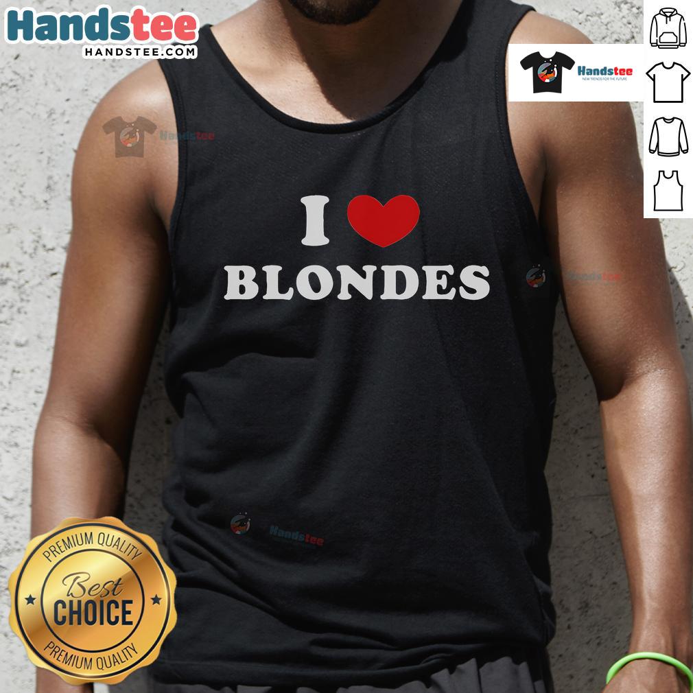 Good I Love Blondes tank top featuring a fun heart graphic, perfect for blonde lovers and stylish summer wear.