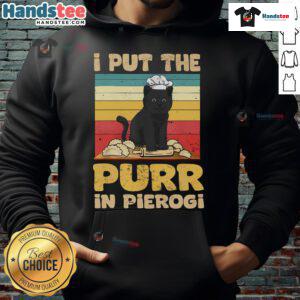 Good I Put The Purr In Polish Pierogi Hoodie with vibrant design featuring playful cat and pierogi graphics.