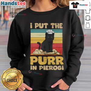 Good I Put The Purr In Polish Pierogi Sweatshirt featuring a cute cat graphic and vibrant colors, perfect for food lovers.