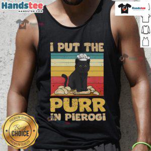 Alt Text: Good I Put The Purr In Polish Pierogi Tank Top featuring playful cat design and vibrant colors, perfect for food lovers.