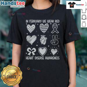 Women wearing red 'Good in February' tee for Heart Disease Awareness, promoting health and awareness for CHD.