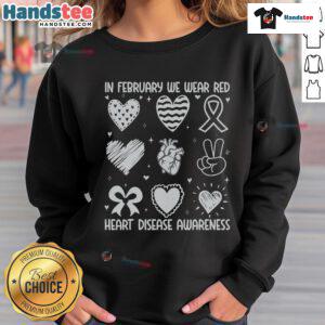 Good in February: We Wear Red CHD Heart Disease Awareness Sweatshirt featuring a vibrant red design promoting heart health.
