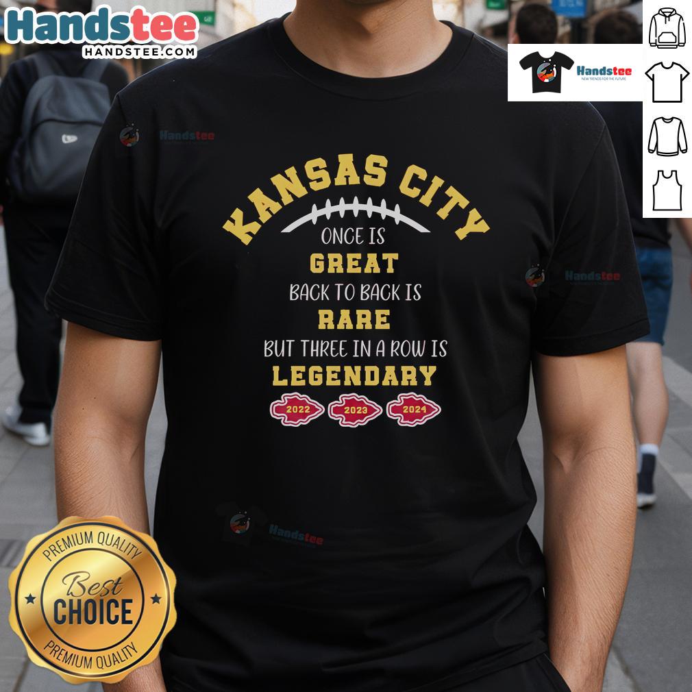 Good Kansas City Chiefs T-Shirt celebrating back-to-back and legendary three-time champions in NFL history.