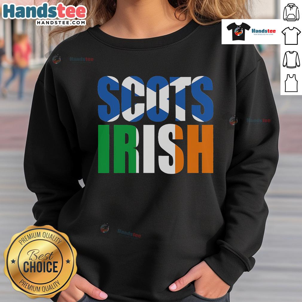 Good Scots Irish flag design on a cozy sweatshirt celebrating Scottish and Irish heritage.