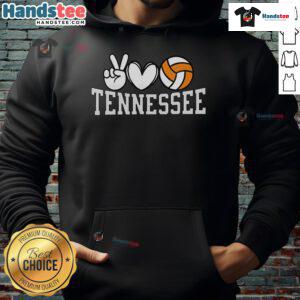 Good Tennessee Volunteer State Volleyball hoodie featuring Peace Love Volleyball design in vibrant colors.