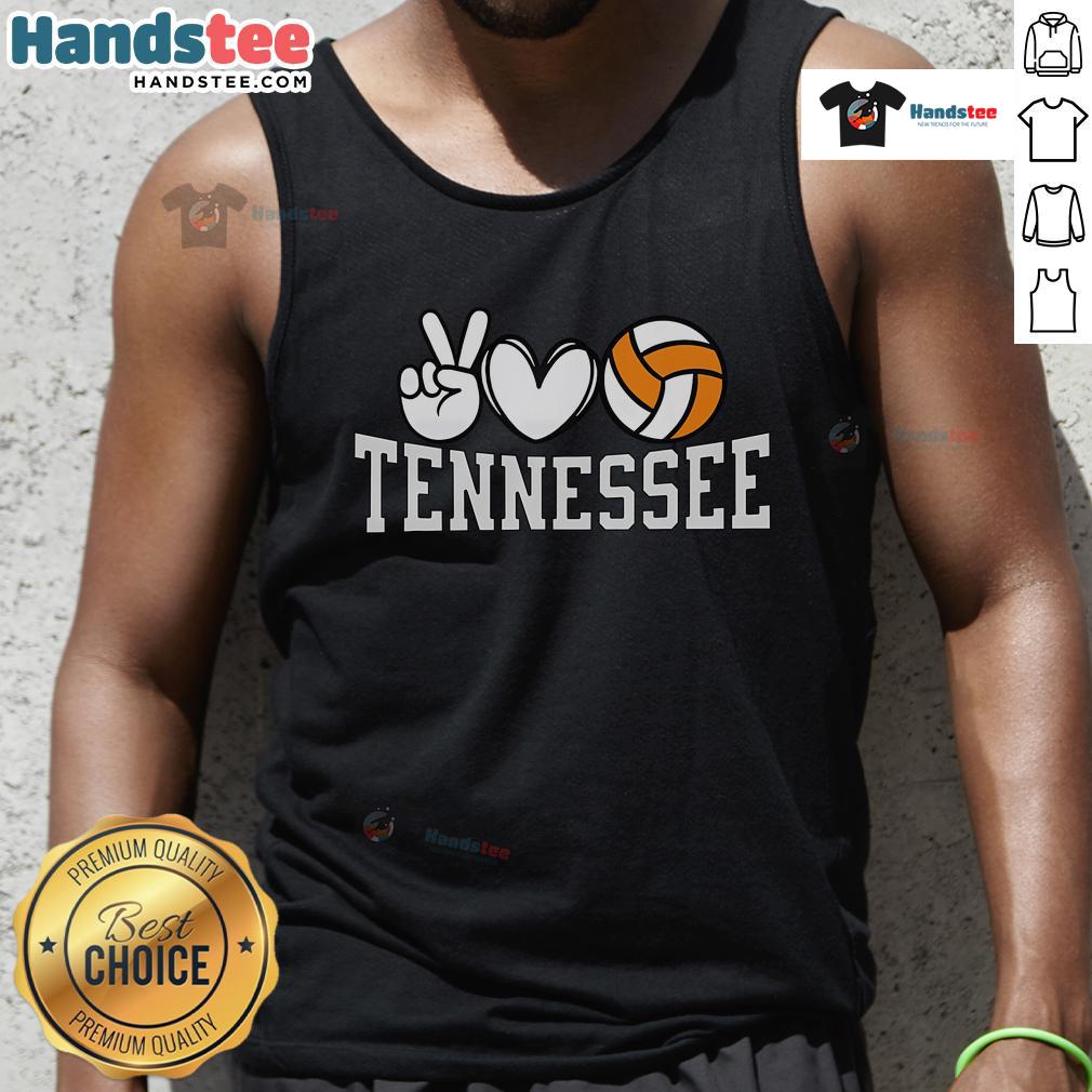 Good Tennessee Volunteer State volleyball tank top featuring a peace and love design, perfect for volleyball fans.