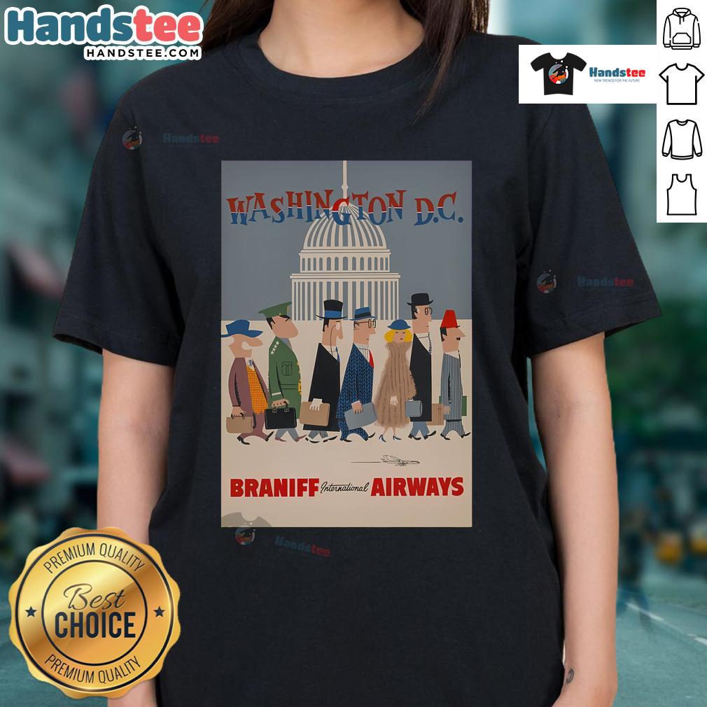 Good Washington DC Braniff International Airways Ladies Tee featuring vintage airline logo and stylish design.
