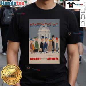 Good Washington DC Braniff International Airways T-Shirt featuring vibrant colors and retro airline logo design.