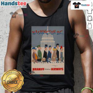 Good Washington DC Braniff International Airways tank top featuring vintage airline logo and vibrant colors.