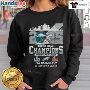 Hot LIX Super Bowl 2025 Philadelphia Eagles champions sweatshirt featuring football helmet design.